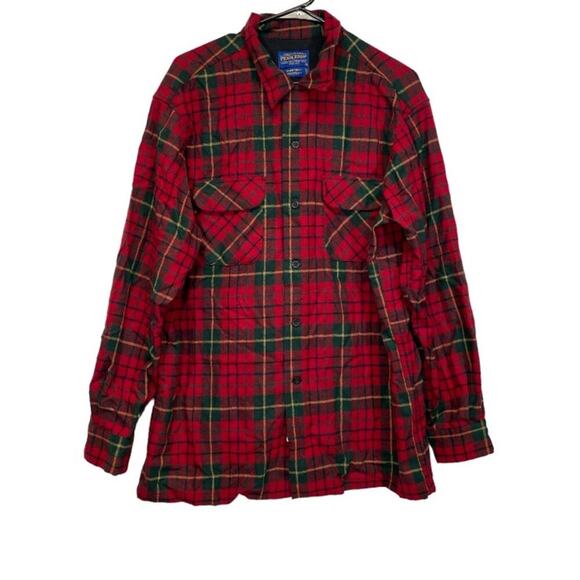 Vintage Pendleton Board Red Plaid Long Sleeve Botton Down Lodge Shirt Size L‎ - Picture 1 of 8